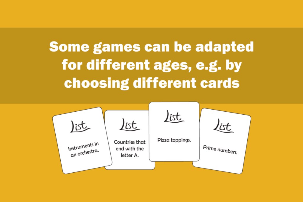 List cards from our List Property Printable Game underneath the text “Some games can be adapted for different ages, e.g. by choosing different cards”.