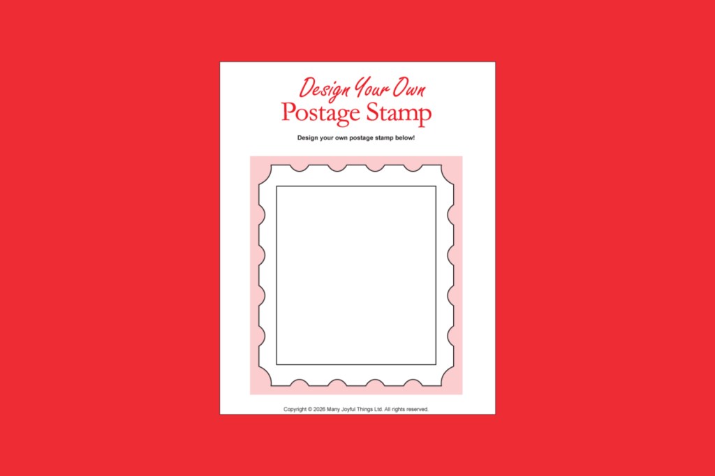 The free printable blank postage stamp template for kids to design.